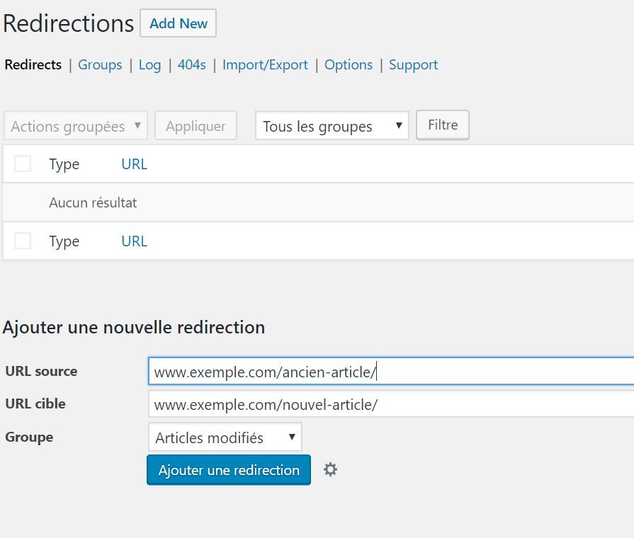 Extension redirection WordPress